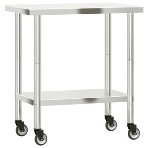 Mesa de trabajo de cocina con ruedas acero inox 82.5x55x85 cm H