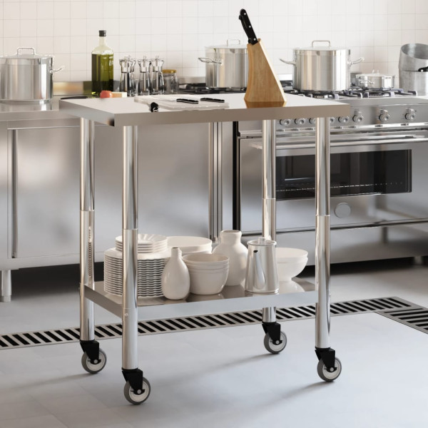 Mesa de trabajo de cocina con ruedas acero inox 82.5x55x85 cm M 3