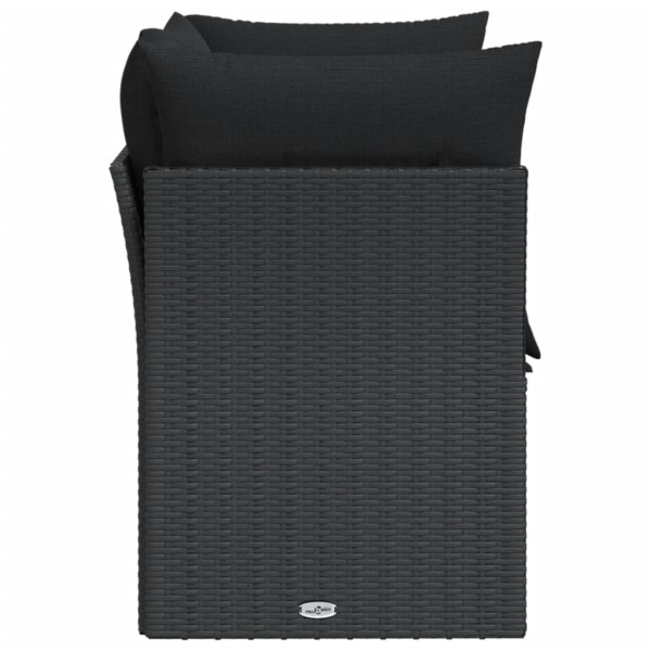 Sofá de jardim com almofadões 2 lugares vime PE preto M 5