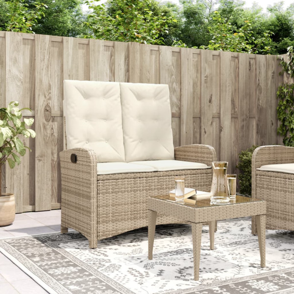 Sillón reclinable de jardín con cojines ratán sintético beige D