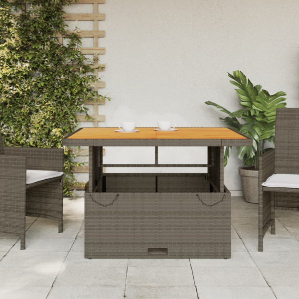 Mesa de jardín ratán PE y madera acacia gris 110x110x71 cm M 3