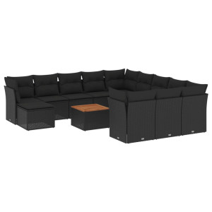 13 pcs conjunto de sofás de jardim com almofadões vime PE preto H