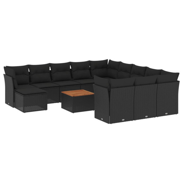 13 pcs conjunto de sofás de jardim com almofadões vime PE preto M 2