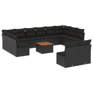 13 pcs conjunto de sofás de jardim com almofadões vime PE preto H