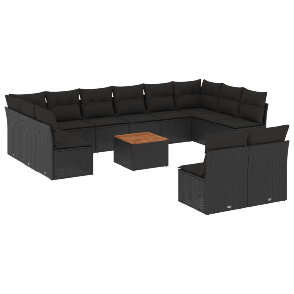 13 pcs conjunto de sofás de jardim com almofadões vime PE preto M 2