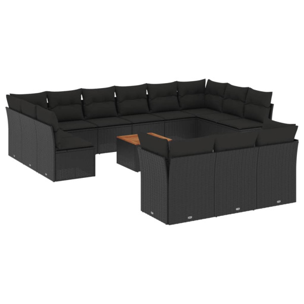 14 pcs conjunto de sofás p/ jardim c/ almofadões vime PE preto M 2