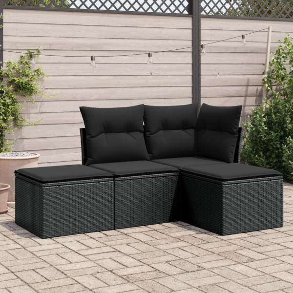 4 pcs conjunto de sofás para jardim c/ almofadões vime PE preto D