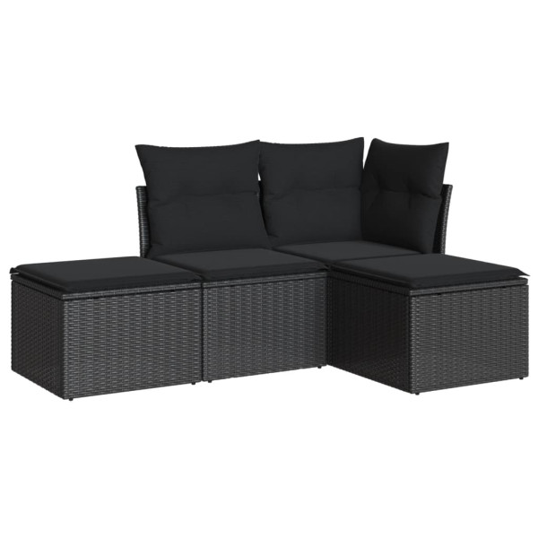 4 pcs conjunto de sofás para jardim c/ almofadões vime PE preto M 2