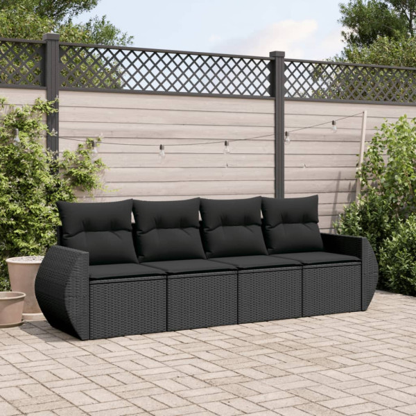 4 pcs conjunto de sofás para jardim c/ almofadões vime PE preto D