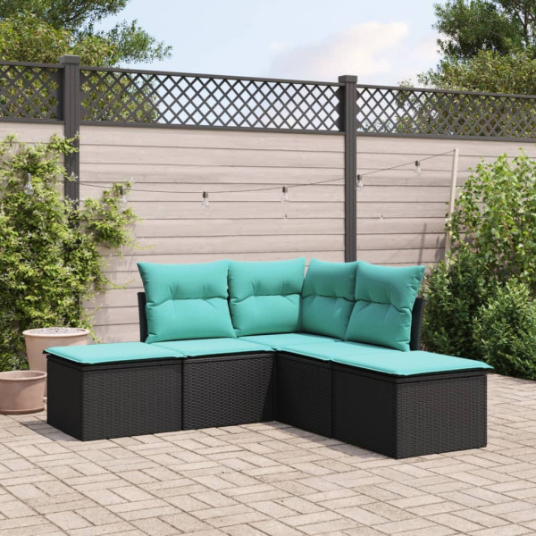 Set de muebles de jardín 5 pzas y cojines ratán sintético negro D