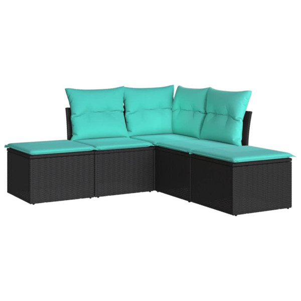 5 pcs conjunto sofás de jardim com almofadões vime PE preto M 2