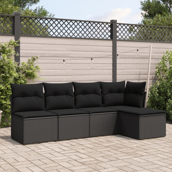 5 pcs conjunto sofás de jardim com almofadões vime PE preto D