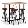 Set muebles de bar 5 pzas madera maciza acacia cuero genuino 1