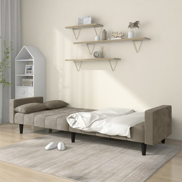 Sofá cama de 2 plazas con dos almohadas terciopelo gris claro M 3