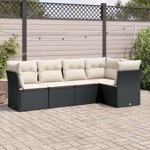5 pcs conjunto sofás de jardim com almofadões vime PE preto D