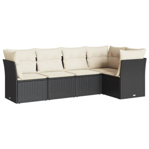 5 pcs conjunto sofás de jardim com almofadões vime PE preto H