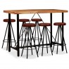 Set muebles de bar 7 pzas madera maciza acacia y cuero genuino 1