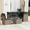 6 pcs conjunto sofás de jardim com almofadões vime cinzento 1