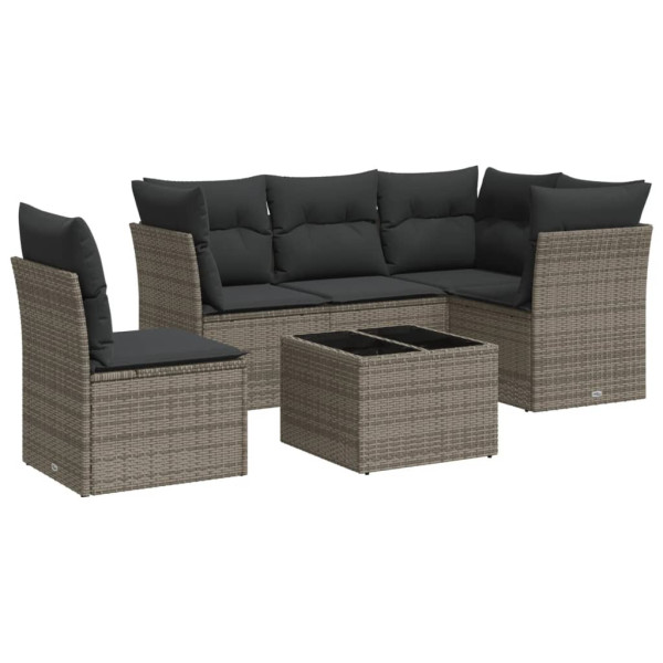 6 pcs conjunto sofás de jardim com almofadões vime cinzento M 2