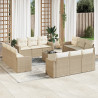 Set sofás de jardín con cojines 13 pzas ratán sintético beige 1