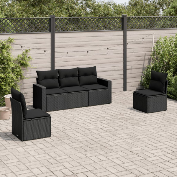 Set de muebles de jardín 5 pzas y cojines ratán sintético negro D