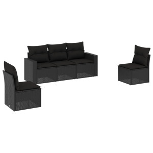 5 pcs conjunto sofás de jardim com almofadões vime PE preto H