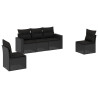 5 pcs conjunto sofás de jardim com almofadões vime PE preto 2