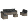 9 pcs conjunto sofás p/ jardim com almofadões vime PE cinzento 2