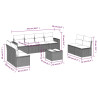 Set de muebles de jardín 9 pzas y cojines ratán sintético gris 3