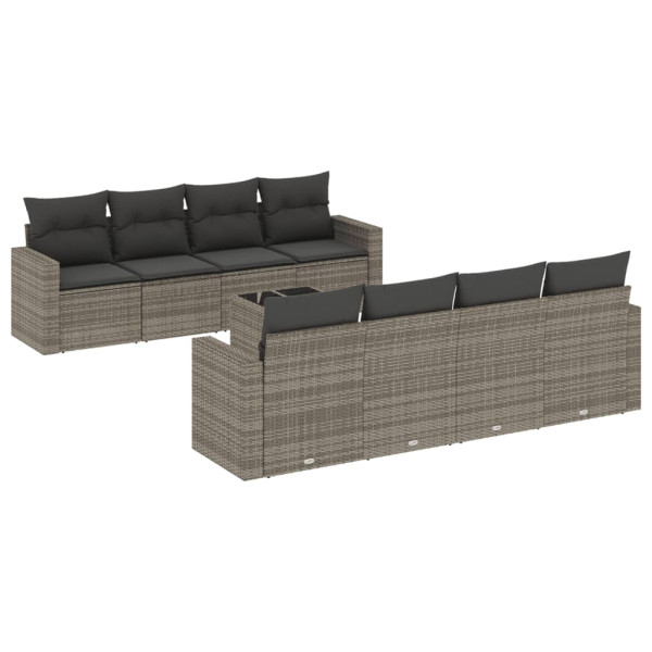 9 pcs conjunto sofás p/ jardim com almofadões vime PE cinzento M 2