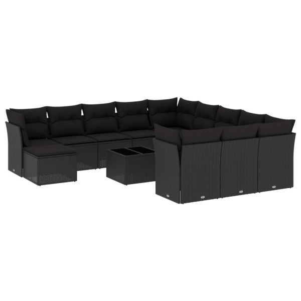 13 pcs conjunto de sofás de jardim com almofadões vime PE preto M 2