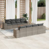 9 pcs conjunto sofás p/ jardim com almofadões vime PE cinzento 1