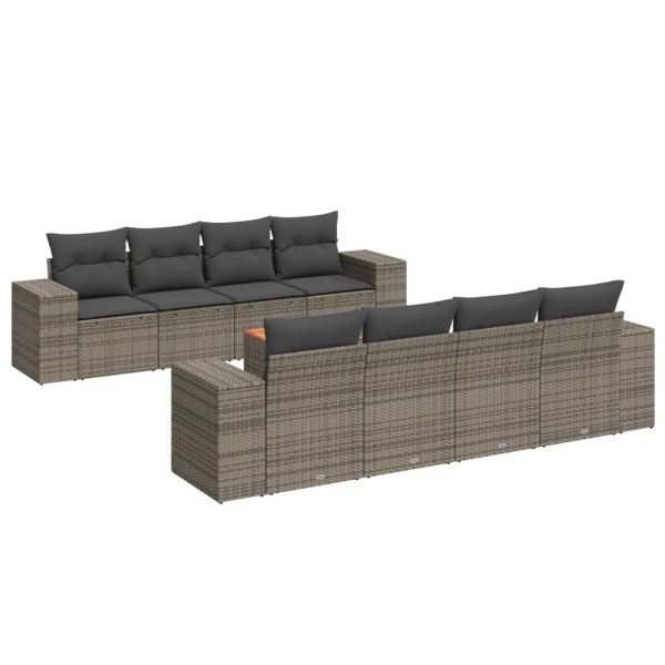 9 pcs conjunto sofás p/ jardim com almofadões vime PE cinzento M 2