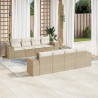 Set de sofás de jardín 9 pzas con cojines ratán sintético beige 1