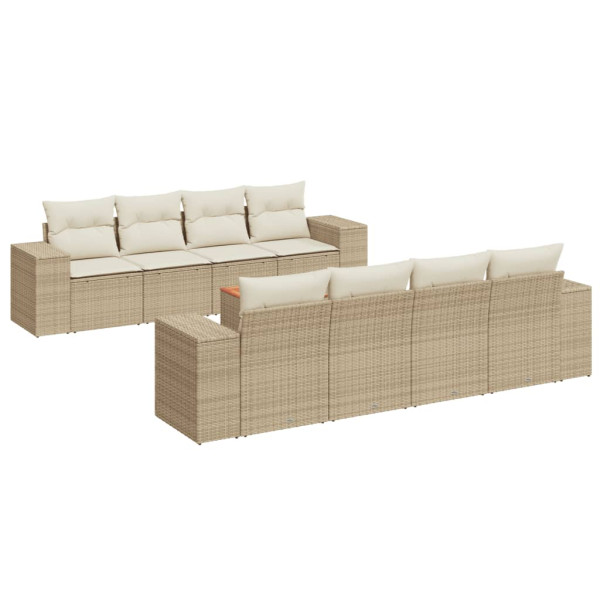 Set de sofás de jardín 9 pzas con cojines ratán sintético beige M 2