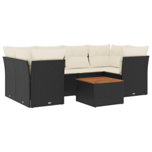 7 pcs conjunto de sofás p/ jardim c/ almofadões vime PE preto H