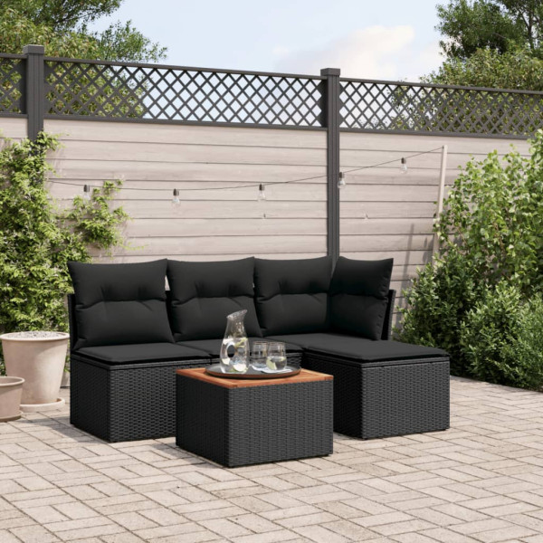 5 pcs conjunto sofás de jardim com almofadões vime PE preto D