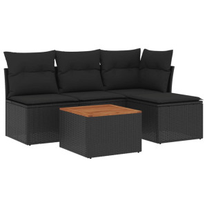 5 pcs conjunto sofás de jardim com almofadões vime PE preto H