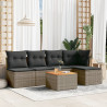 6 pcs conjunto sofás de jardim com almofadões vime cinzento 1