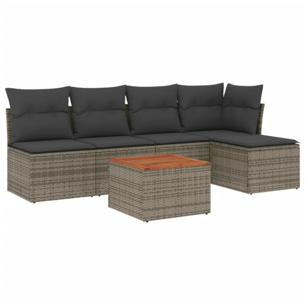 6 pcs conjunto sofás de jardim com almofadões vime cinzento M 2