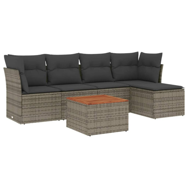 6 pcs conjunto sofás de jardim com almofadões vime cinzento M 2