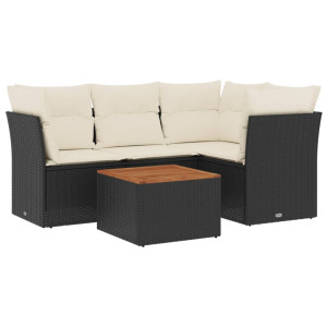 5 pcs conjunto sofás de jardim com almofadões vime PE preto H