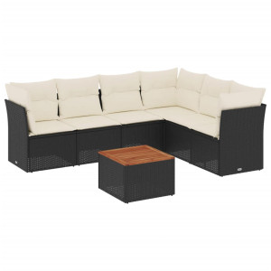7 pcs conjunto de sofás p/ jardim c/ almofadões vime PE preto H