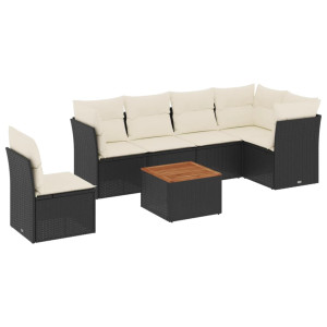 7 pcs conjunto de sofás p/ jardim c/ almofadões vime PE preto H