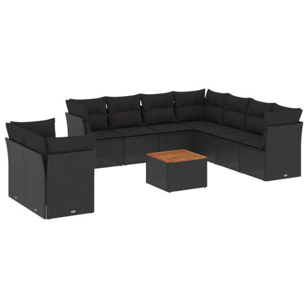 10 pcs conjunto sofás de jardim c/ almofadões vime PE preto M 2