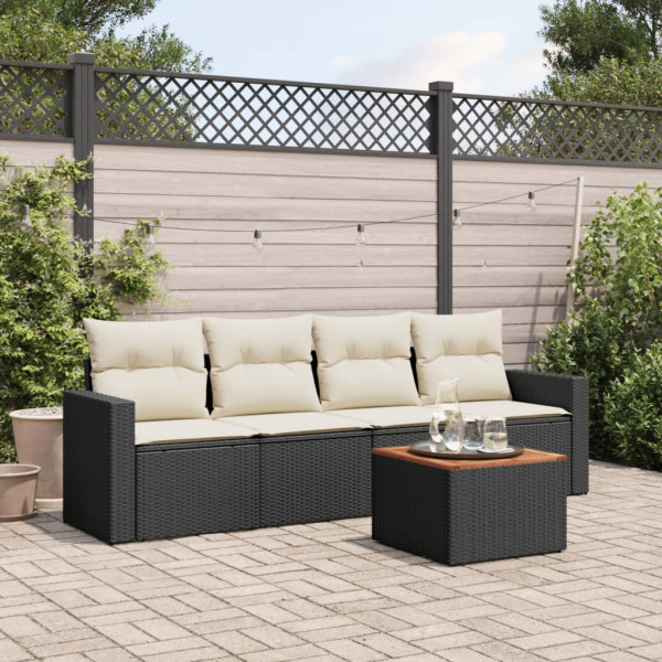 5 pcs conjunto sofás de jardim com almofadões vime PE preto D