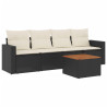 5 pcs conjunto sofás de jardim com almofadões vime PE preto 2