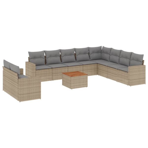 Set de sofás de jardín 11pzas con cojines ratán sintético beige M 2