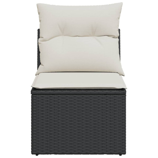 Sofá de jardim sem braços com almofadões vime PE preto M 4
