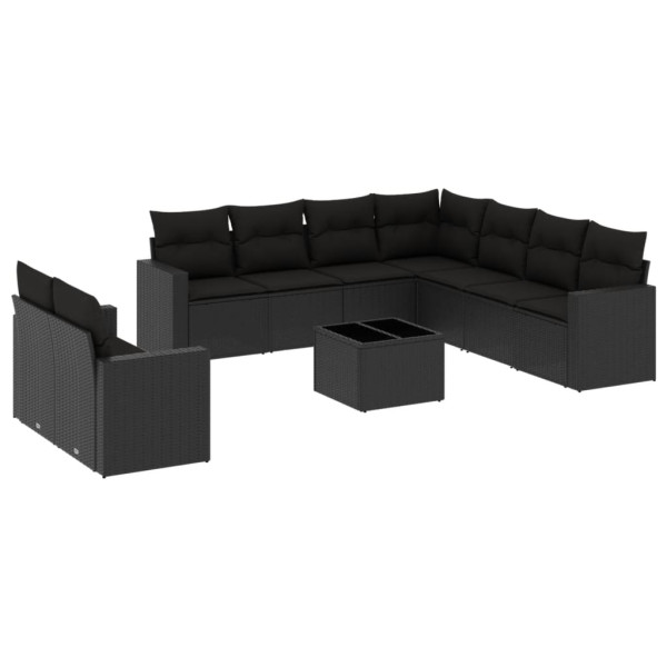 10 pcs conjunto sofás de jardim c/ almofadões vime PE preto M 2